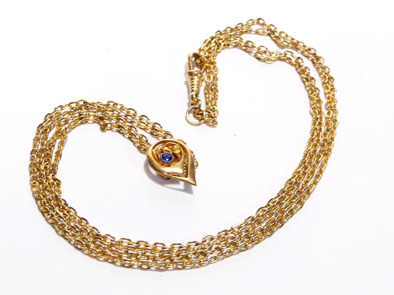 Pocket watch chain, gilded brass gold, blue glass, Austria, 1890s - 393329