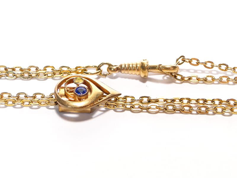 Pocket watch chain, gilded brass gold, blue glass, Austria, 1890s - 393336