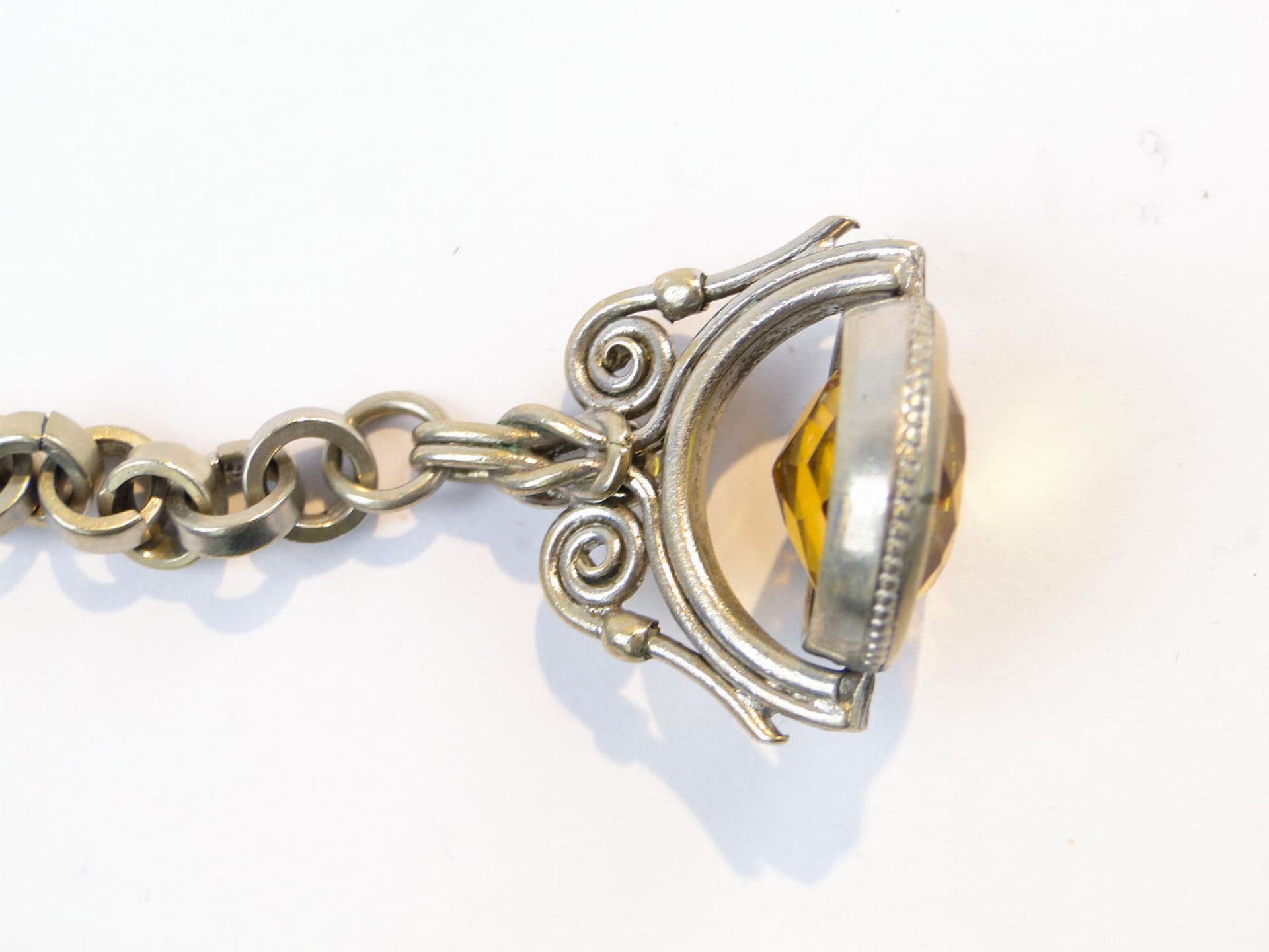 Pocket Watch Chain, yellow citrine, silver metal, Austria, 1880s - 393343