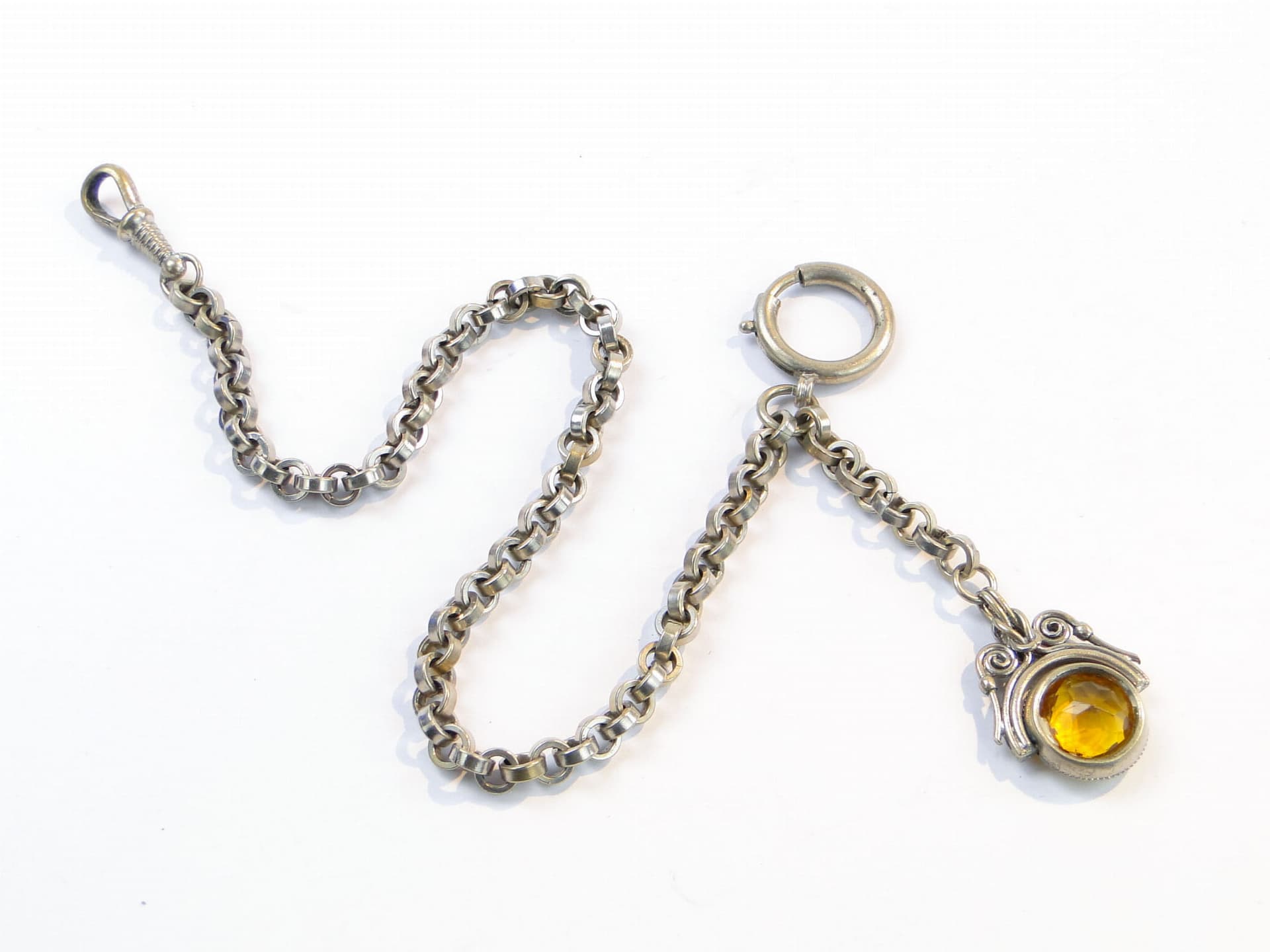 Pocket Watch Chain, yellow citrine, silver metal, Austria, 1880s - 393339