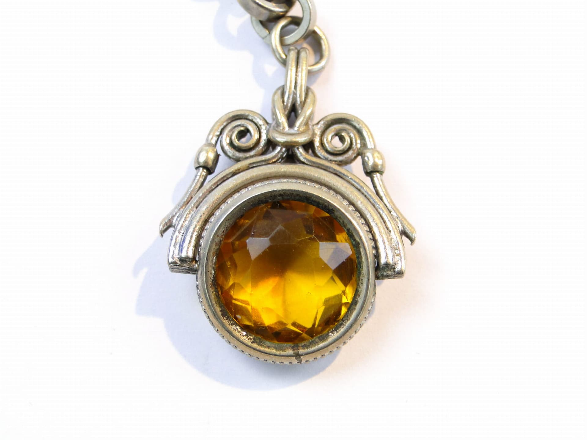 Pocket Watch Chain, yellow citrine, silver metal, Austria, 1880s - 393338