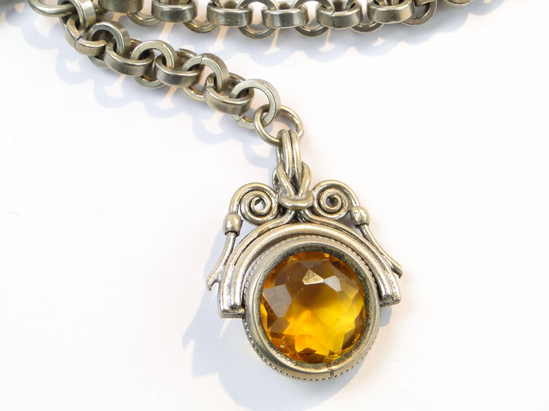 Pocket Watch Chain, yellow citrine, silver metal, Austria, 1880s - 393344