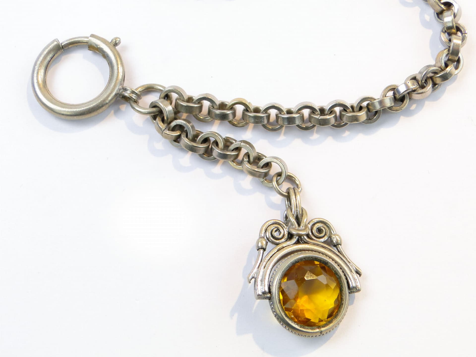 Pocket Watch Chain, yellow citrine, silver metal, Austria, 1880s - 393346