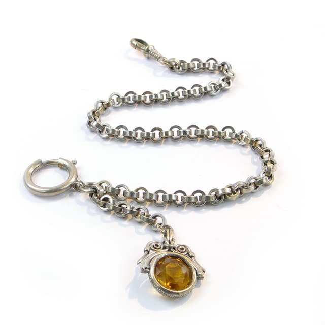 Pocket Watch Chain, yellow citrine, silver metal, Austria, 1880s - DIMENSION