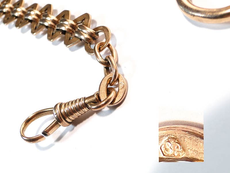 Pocket Watch Albert Chain with Medallion, gold-plated brass gold, glass clear, Austria, early 20th century - 393359