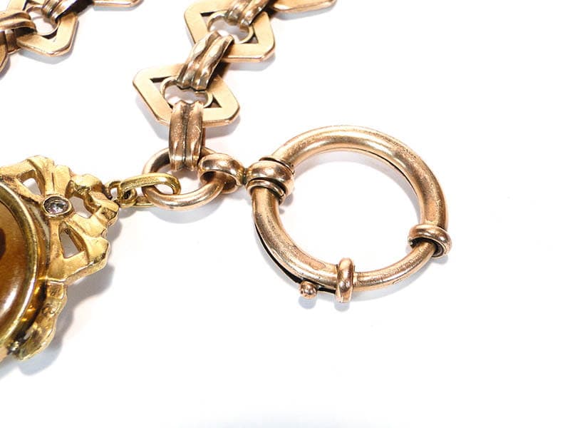 Pocket Watch Albert Chain with Medallion, gold-plated brass gold, glass clear, Austria, early 20th century - 393362