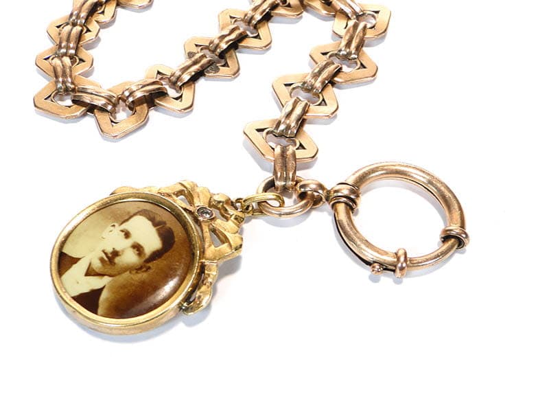 Pocket Watch Albert Chain with Medallion, gold-plated brass gold, glass clear, Austria, early 20th century - 393361