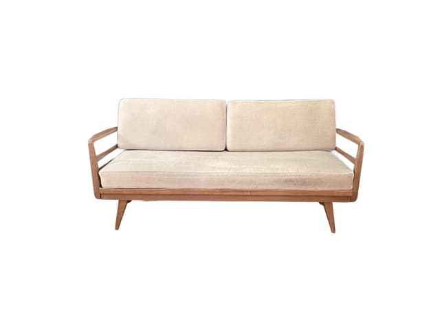 Sofa Stella, beżowy, wiśnia, proj. W. Knoll, Knoll Antimott, Niemcy, lata 50. - WYMIARY