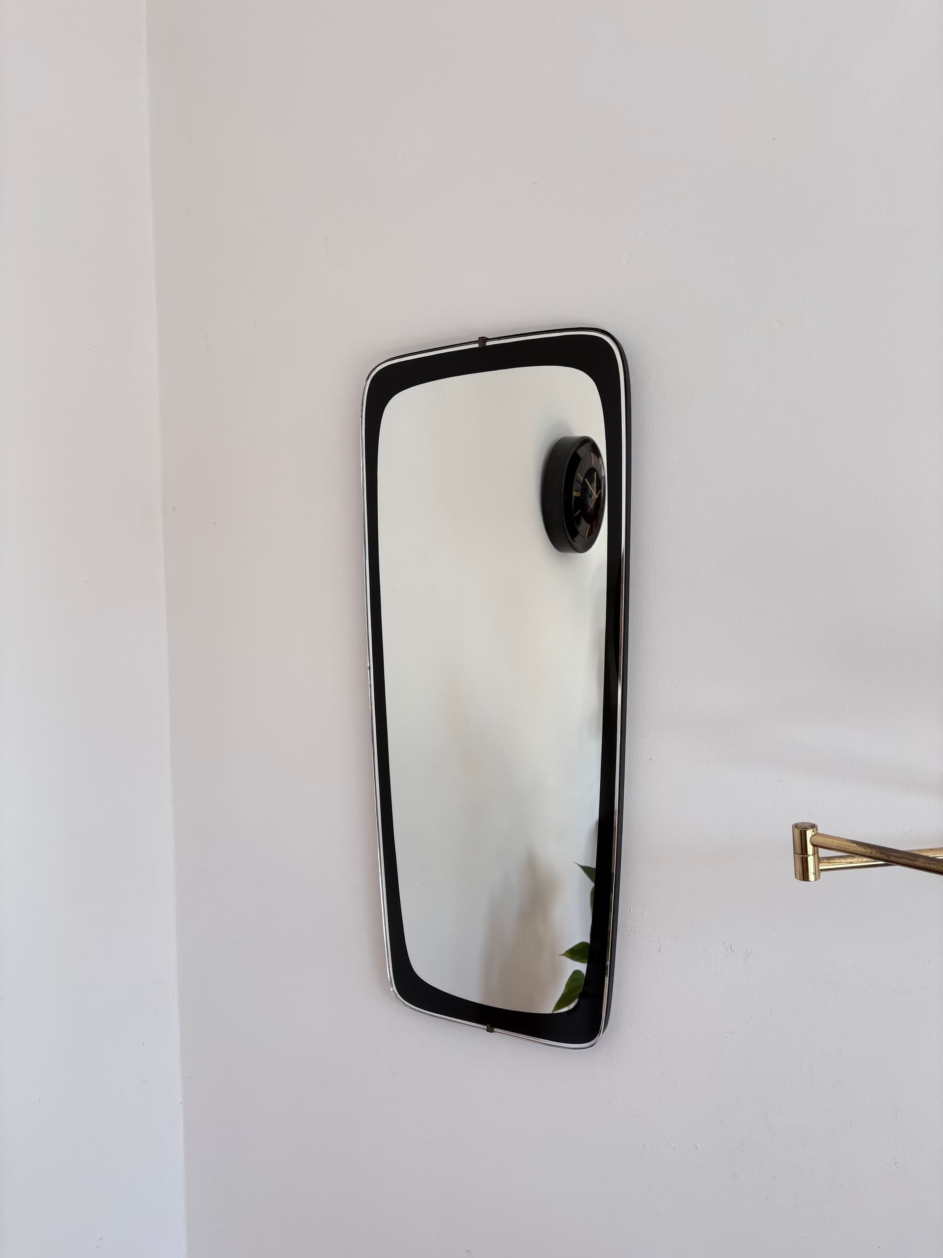 Wall Mirror Rockabilly, clear crystal, black frame, Germany, 1960s. - 393408