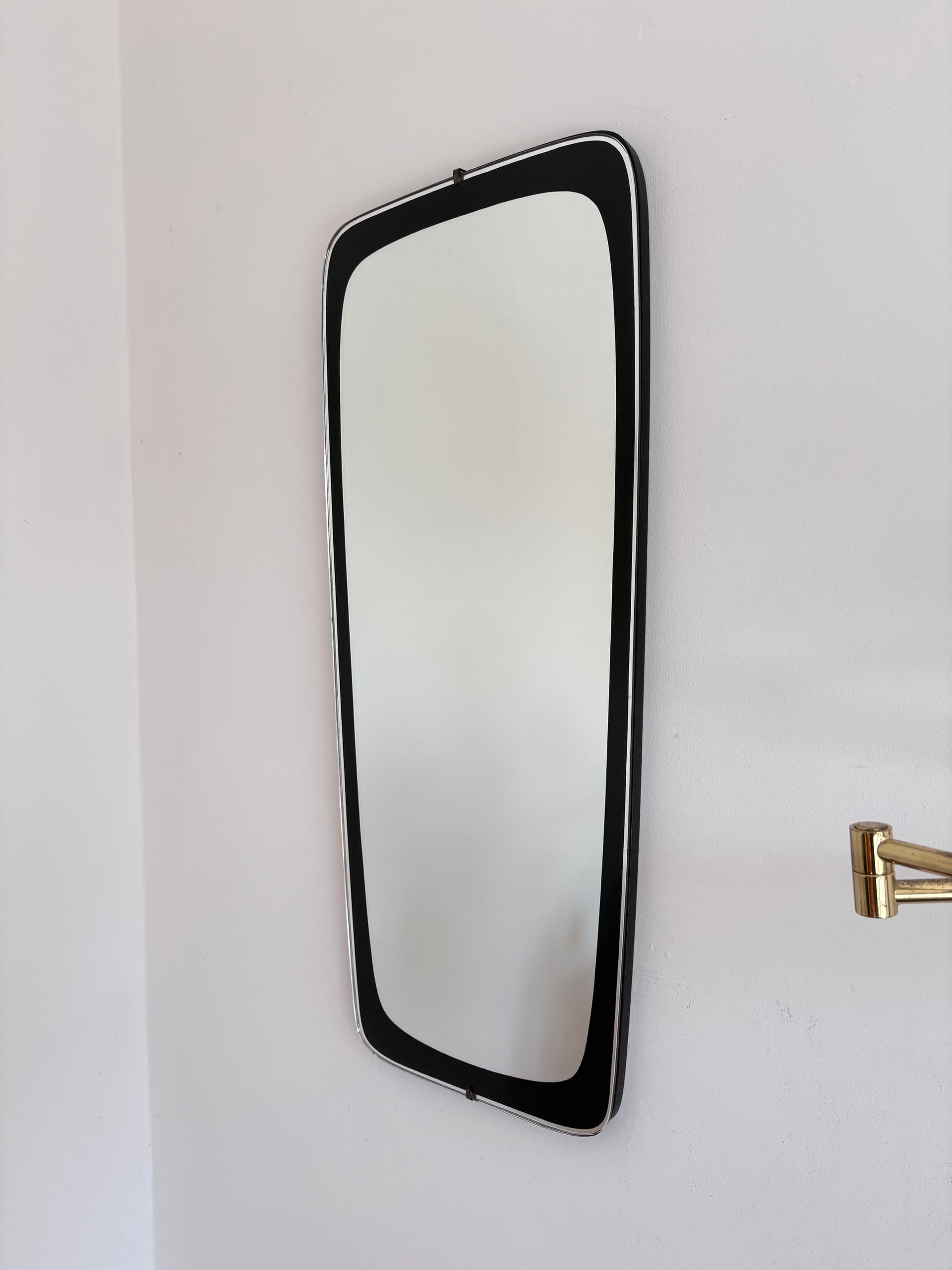 Wall Mirror Rockabilly, clear crystal, black frame, Germany, 1960s. - 393398