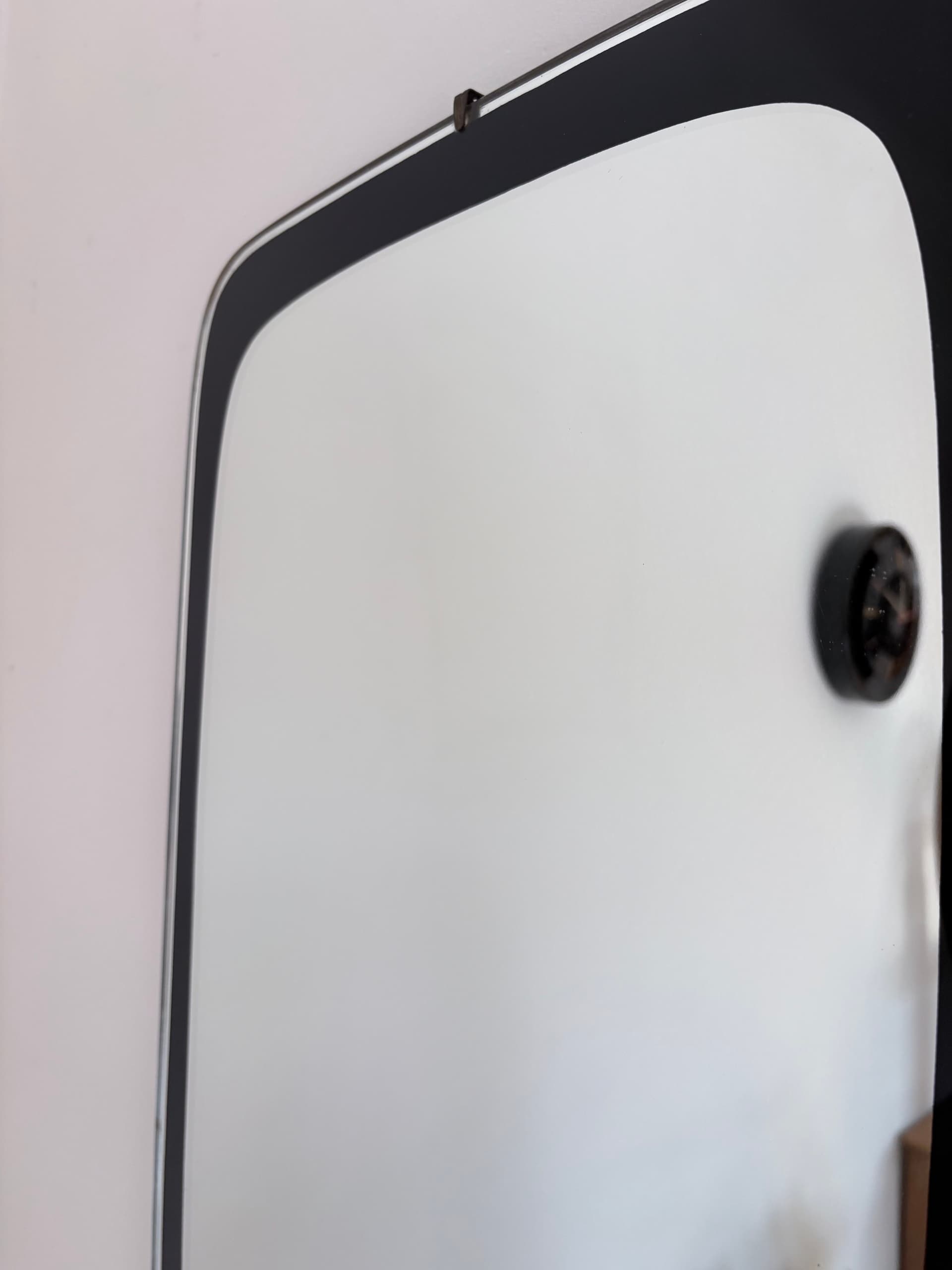 Wall Mirror Rockabilly, clear crystal, black frame, Germany, 1960s. - 393404