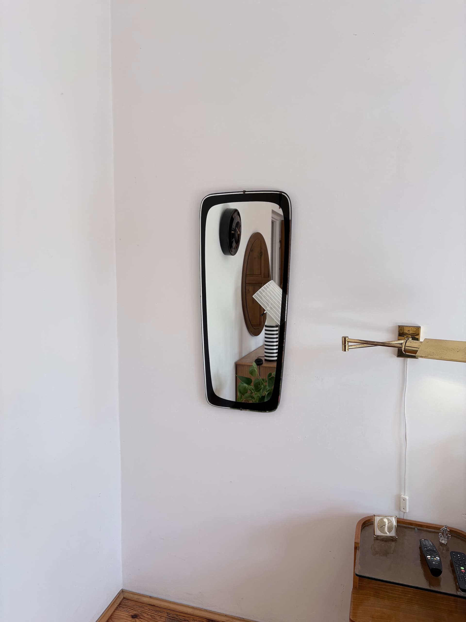 Wall Mirror Rockabilly, clear crystal, black frame, Germany, 1960s. - 393406