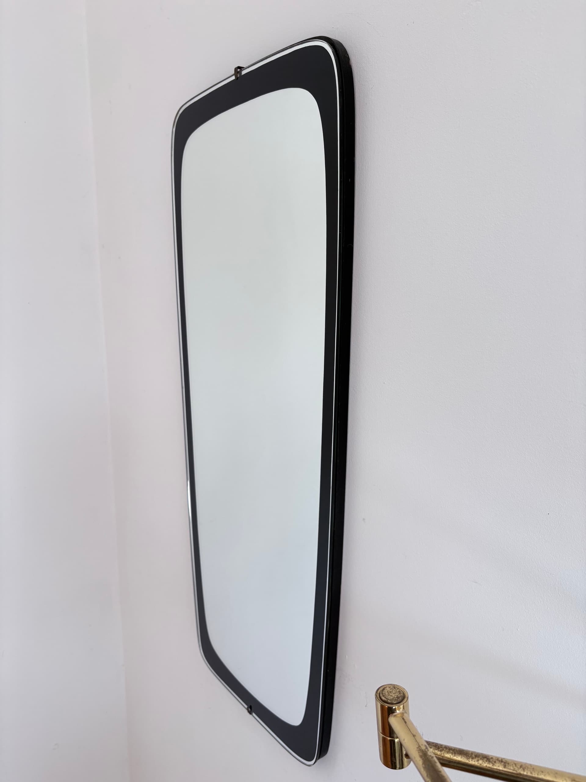 Wall Mirror Rockabilly, clear crystal, black frame, Germany, 1960s. - 393399