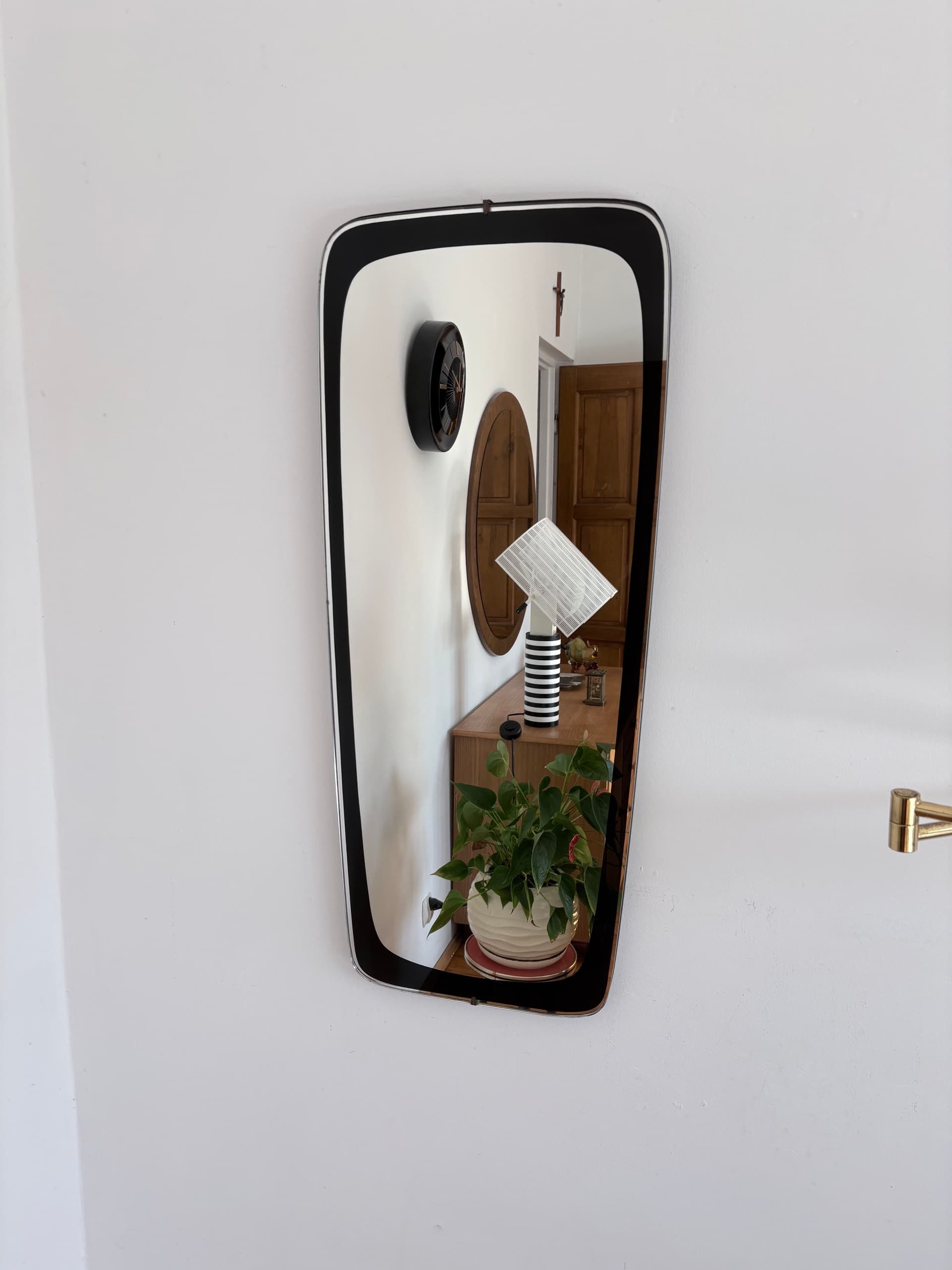 Wall Mirror Rockabilly, clear crystal, black frame, Germany, 1960s. - 393400