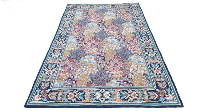 Kilim tapestry, 255x165 cm, blue red brown beige green gold, wool cotton, India, 1990s. - DIMENSION
