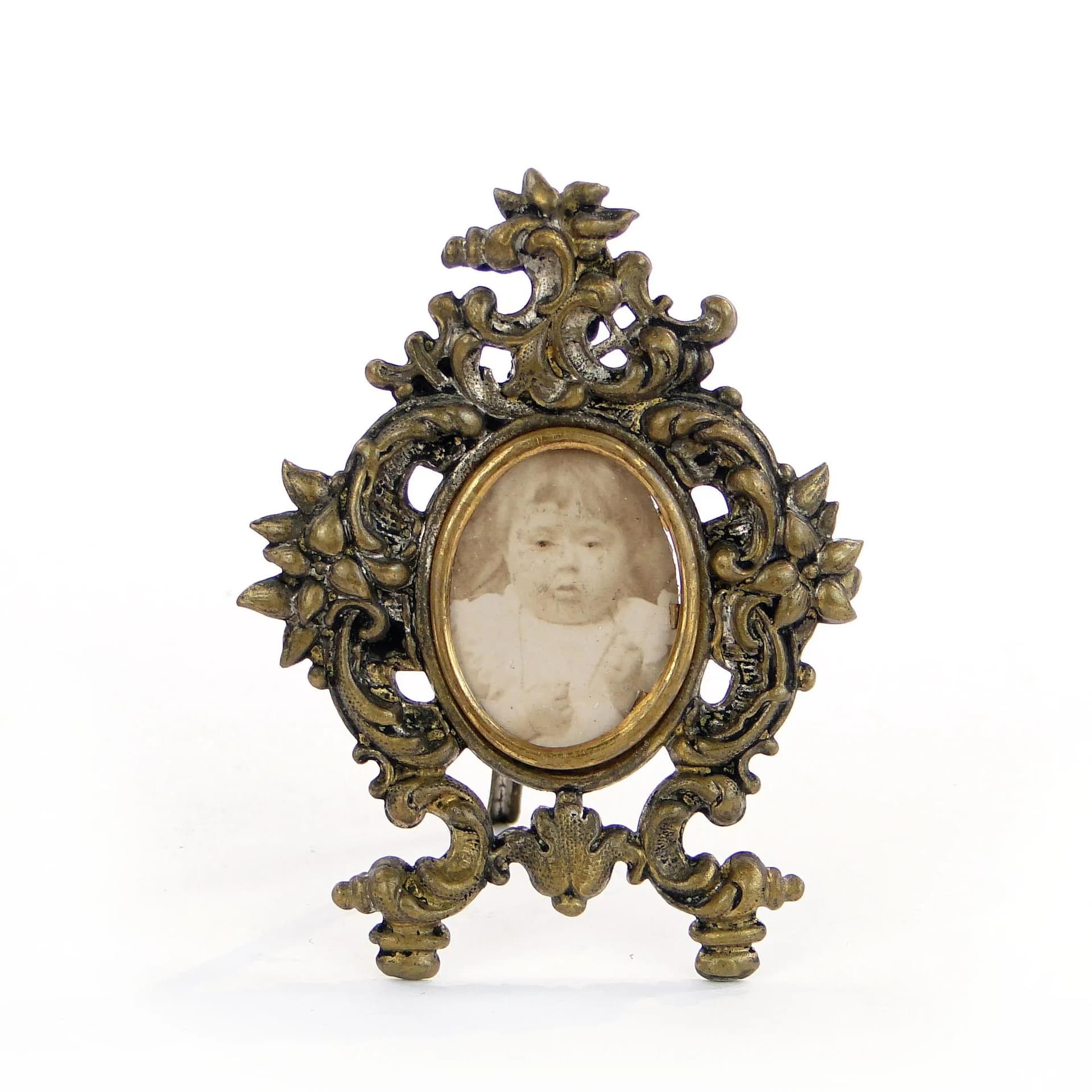 Miniature Photo Frame Rococo, golden brass, Austria, early 20th c. - 28864