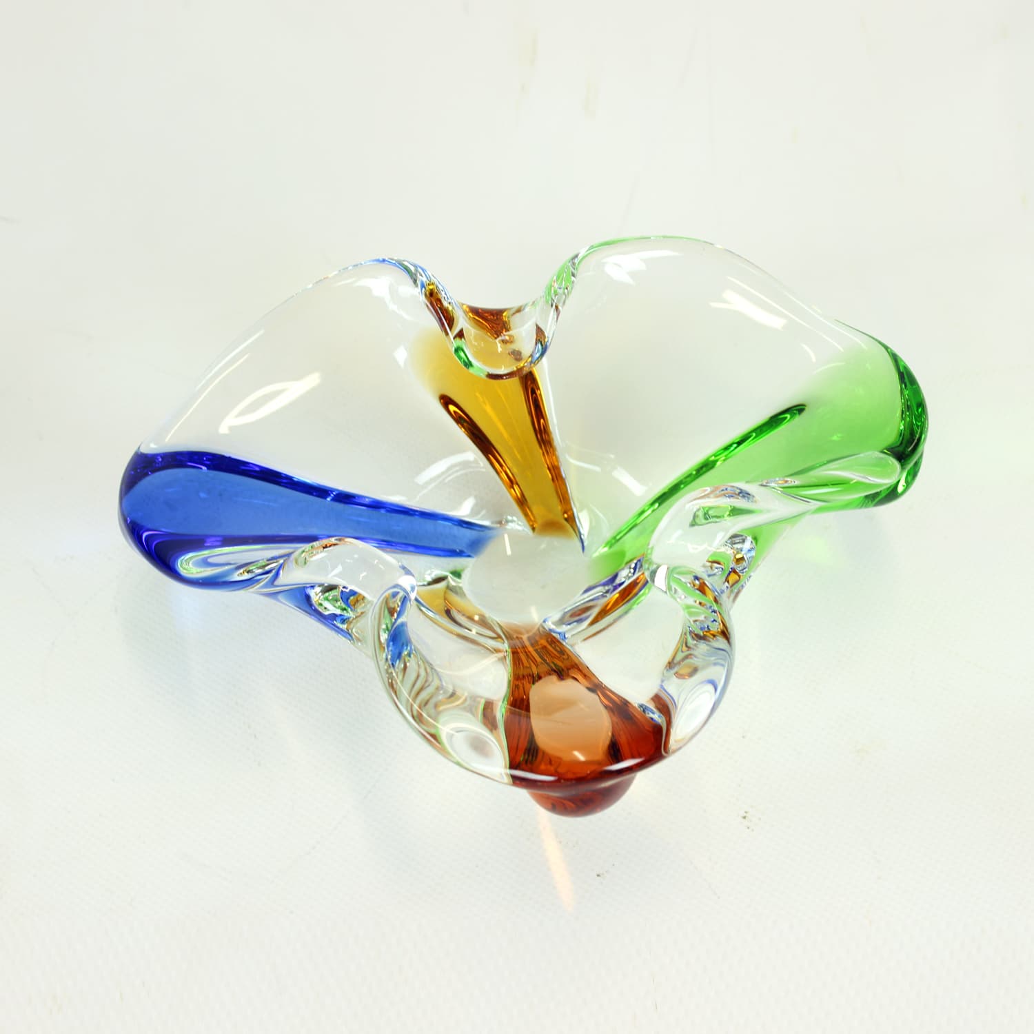 Bowl Rhapsody, clear glass, blue glass, green glass, brown glass, by F. Zemek, Czechoslovakia, 1960s - 393520