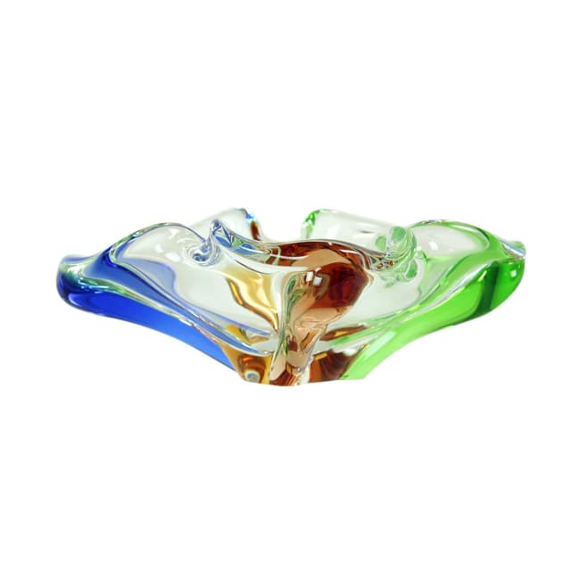 Bowl Rhapsody, clear glass, blue glass, green glass, brown glass, by F. Zemek, Czechoslovakia, 1960s - DIMENSION