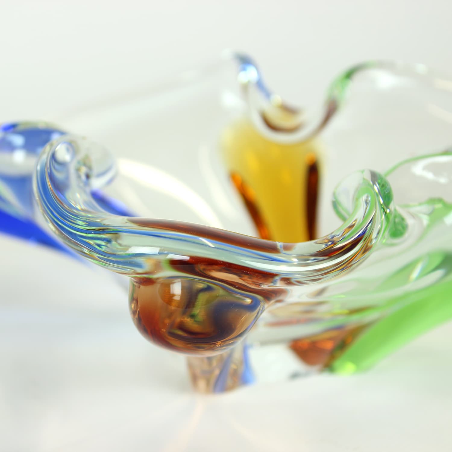 Bowl Rhapsody, clear glass, blue glass, green glass, brown glass, by F. Zemek, Czechoslovakia, 1960s - 393518