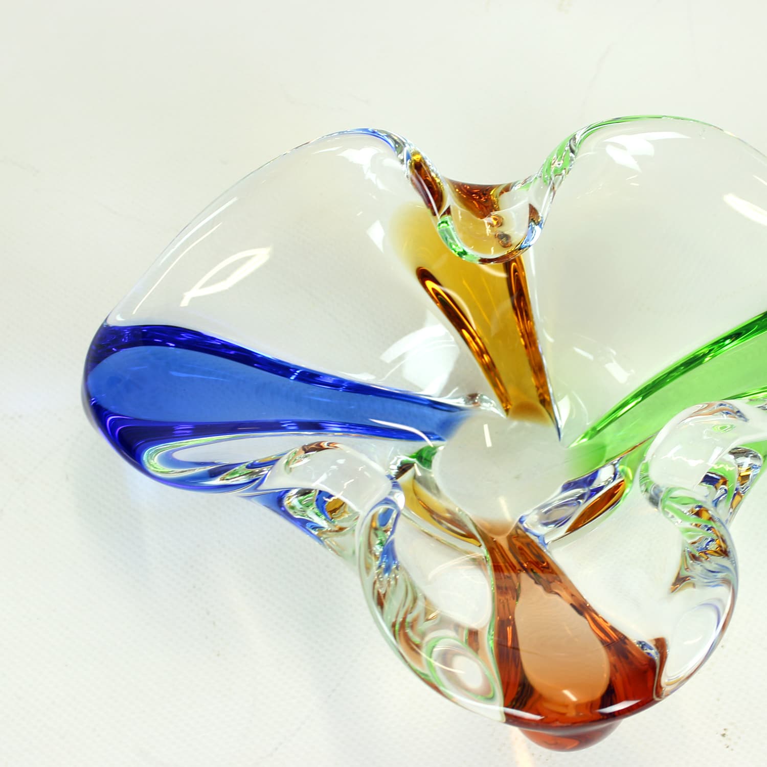 Bowl Rhapsody, clear glass, blue glass, green glass, brown glass, by F. Zemek, Czechoslovakia, 1960s - 393525