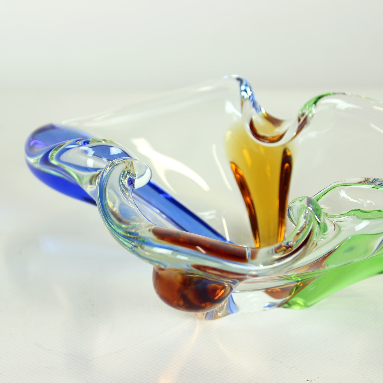 Bowl Rhapsody, clear glass, blue glass, green glass, brown glass, by F. Zemek, Czechoslovakia, 1960s - 393521