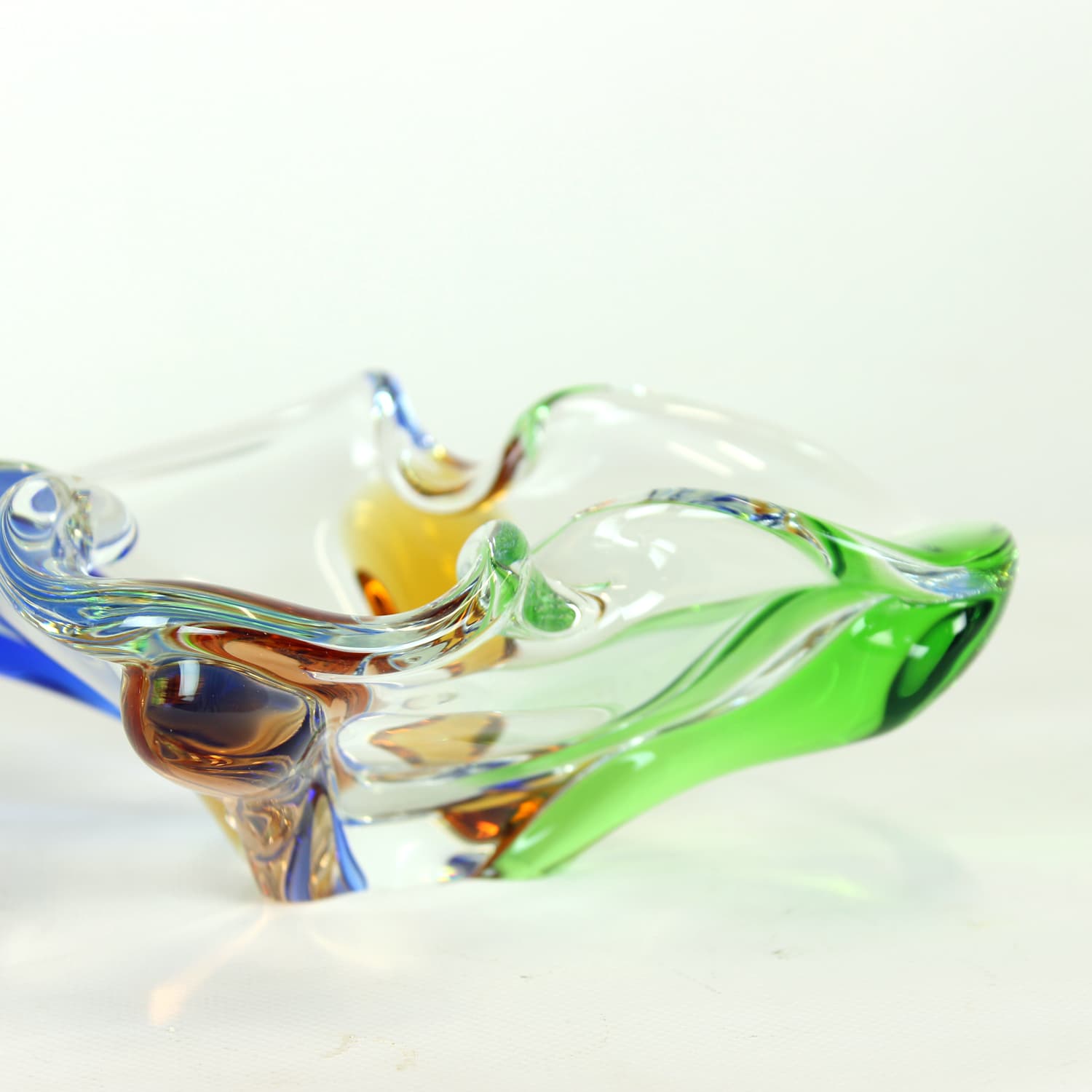 Bowl Rhapsody, clear glass, blue glass, green glass, brown glass, by F. Zemek, Czechoslovakia, 1960s - 393519