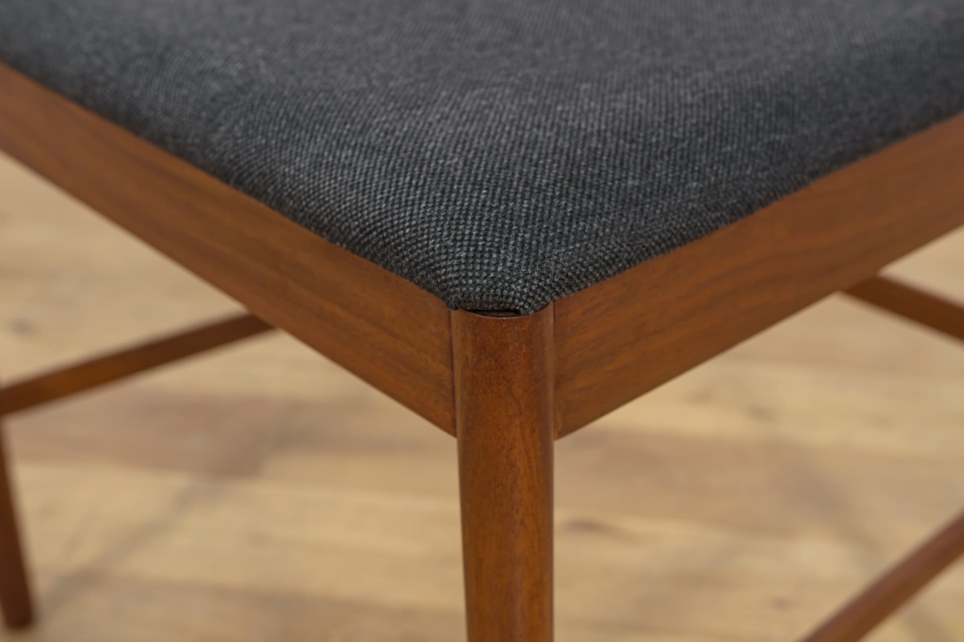 set of eight chairs Model 9513, brown teak, black fabric, by T. Robertson, for A.H. McIntosh & Co., United Kingdom, 1970s - 393539
