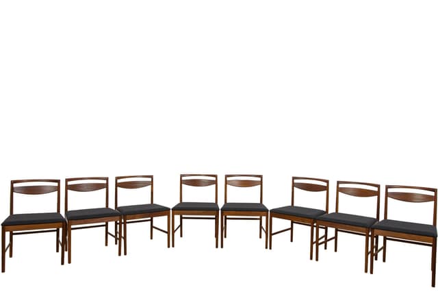 set of eight chairs Model 9513, brown teak, black fabric, by T. Robertson, for A.H. McIntosh & Co., United Kingdom, 1970s - DIMENSION