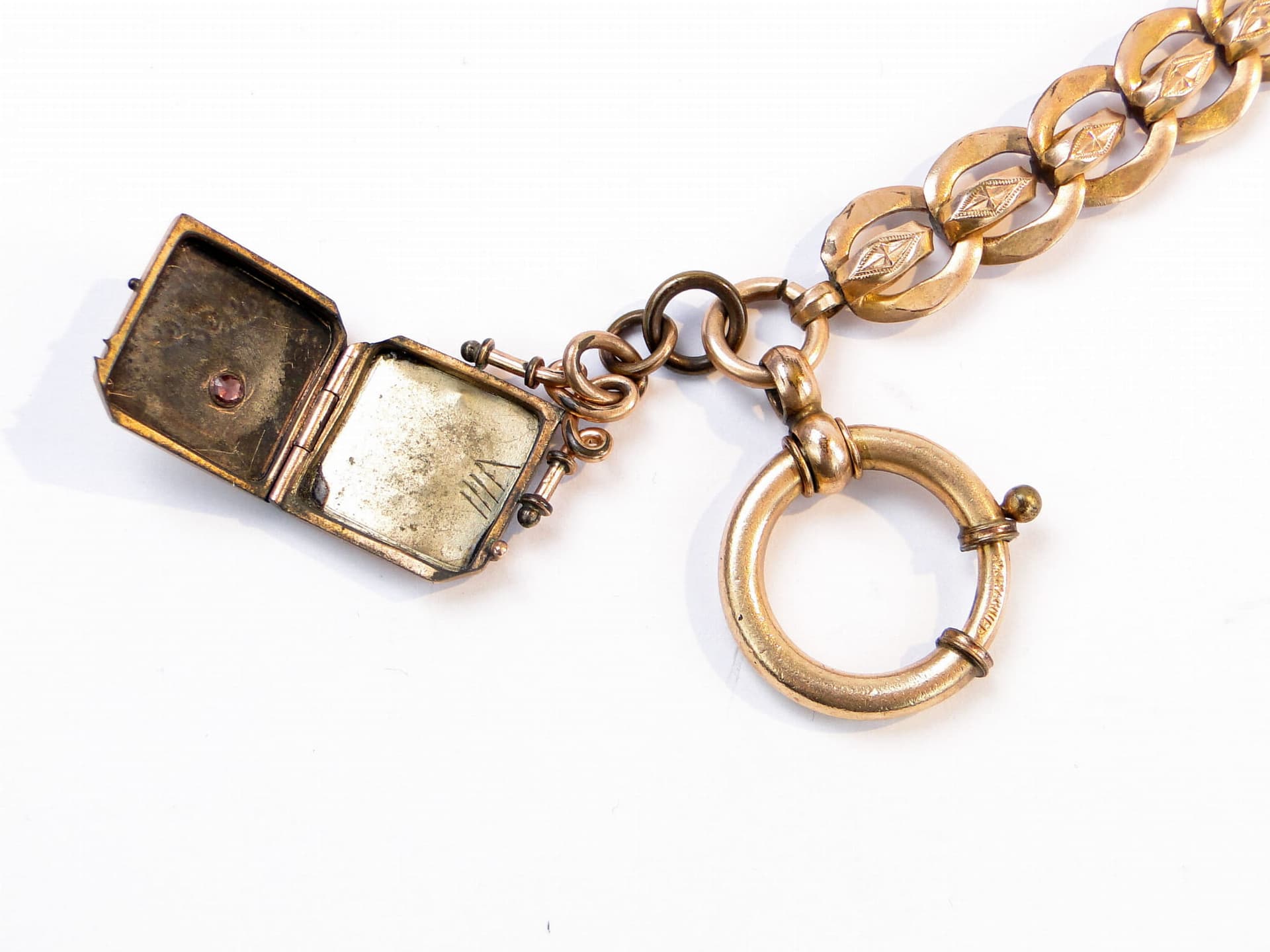 Pocket Watch Chain with Locket, gilded brass gold, Austria, 1880s - 393541