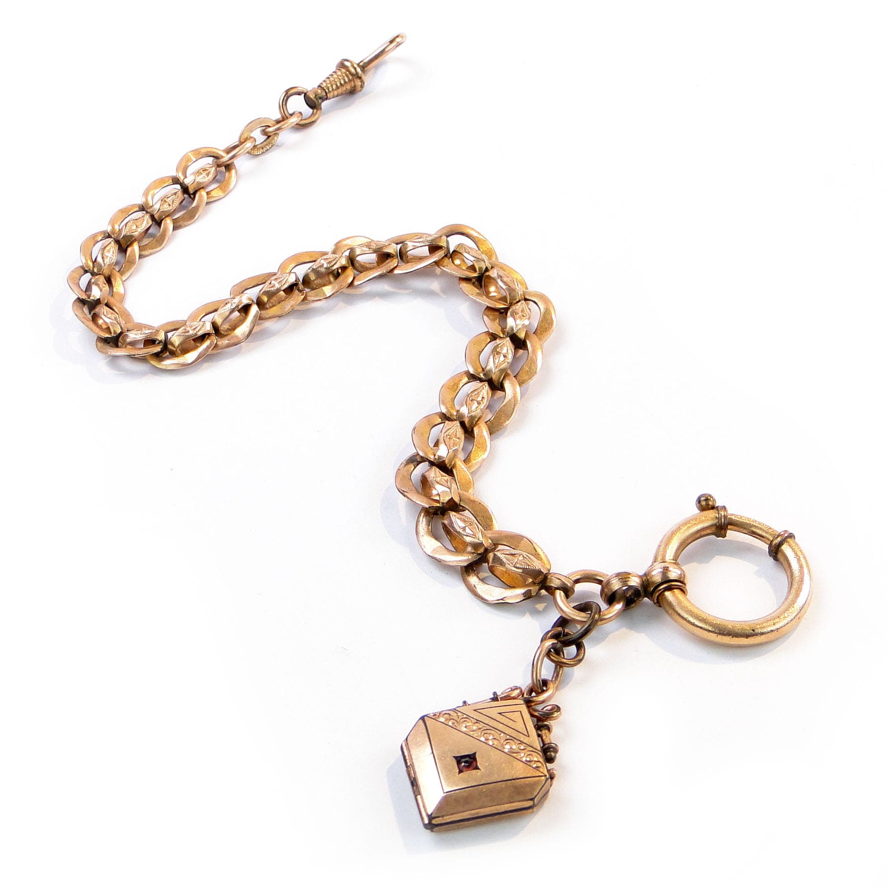 Pocket Watch Chain with Locket, gilded brass gold, Austria, 1880s