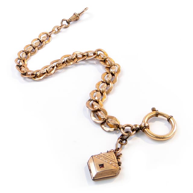 Pocket Watch Chain with Locket, gilded brass gold, Austria, 1880s - DIMENSION