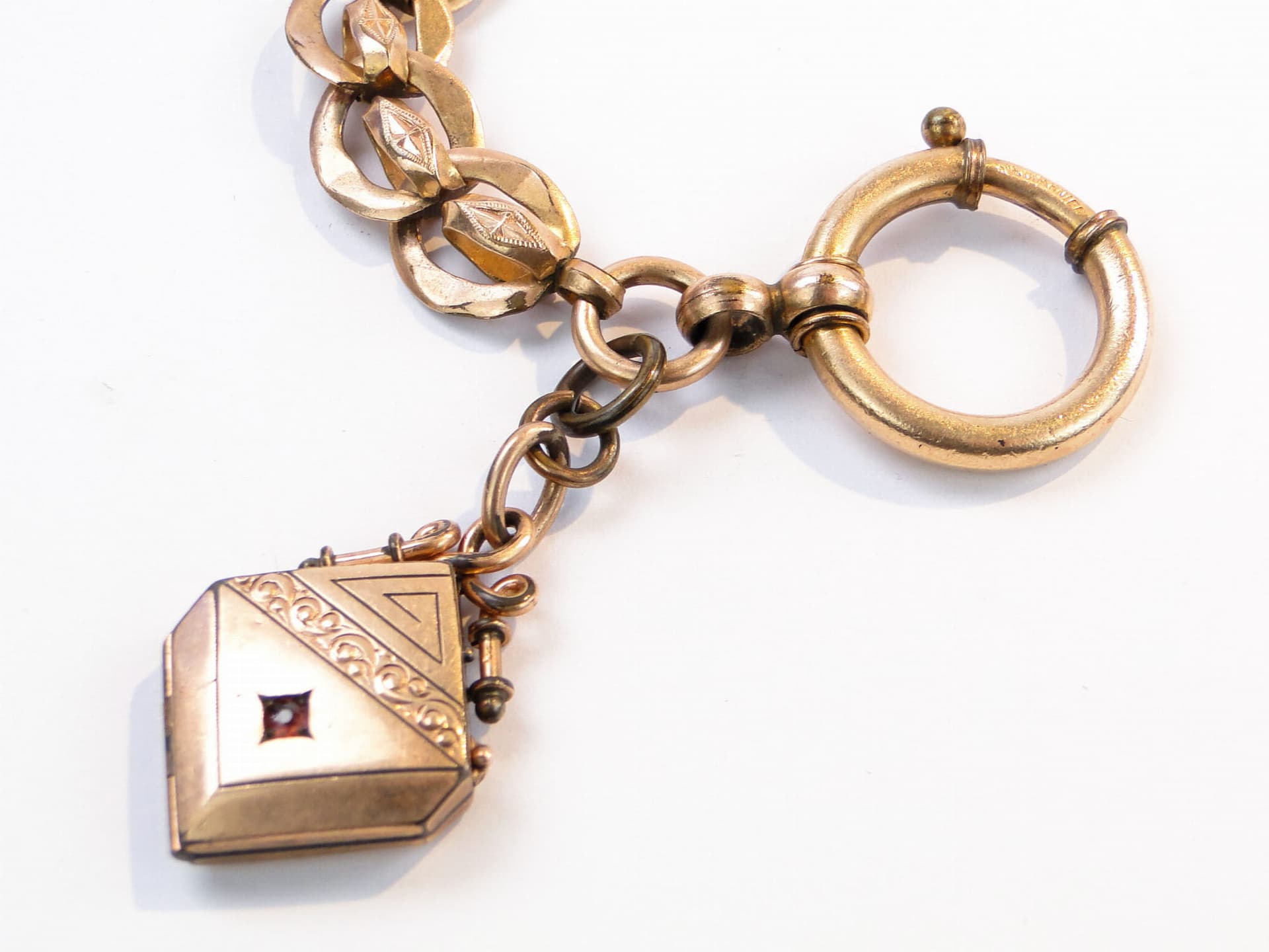Pocket Watch Chain with Locket, gilded brass gold, Austria, 1880s - 393546