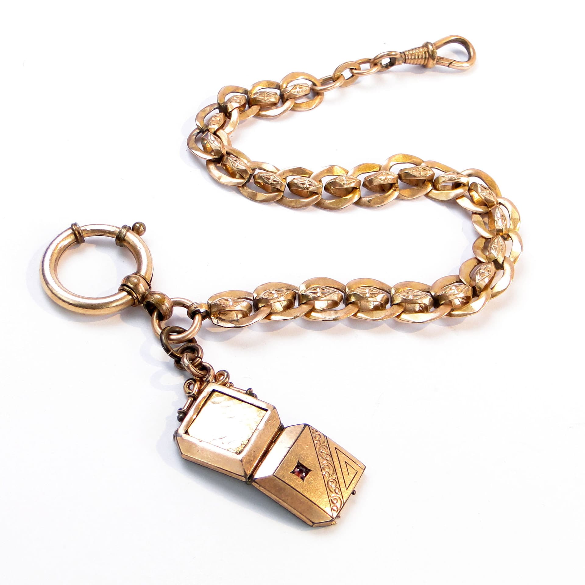 Pocket Watch Chain with Locket, gilded brass gold, Austria, 1880s - 393542