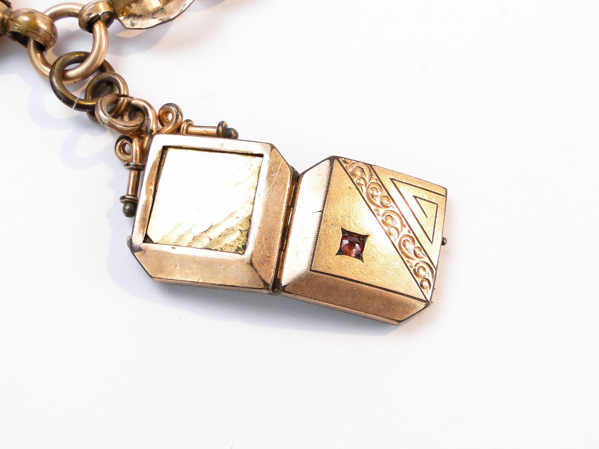 Pocket Watch Chain with Locket, gilded brass gold, Austria, 1880s - 393543