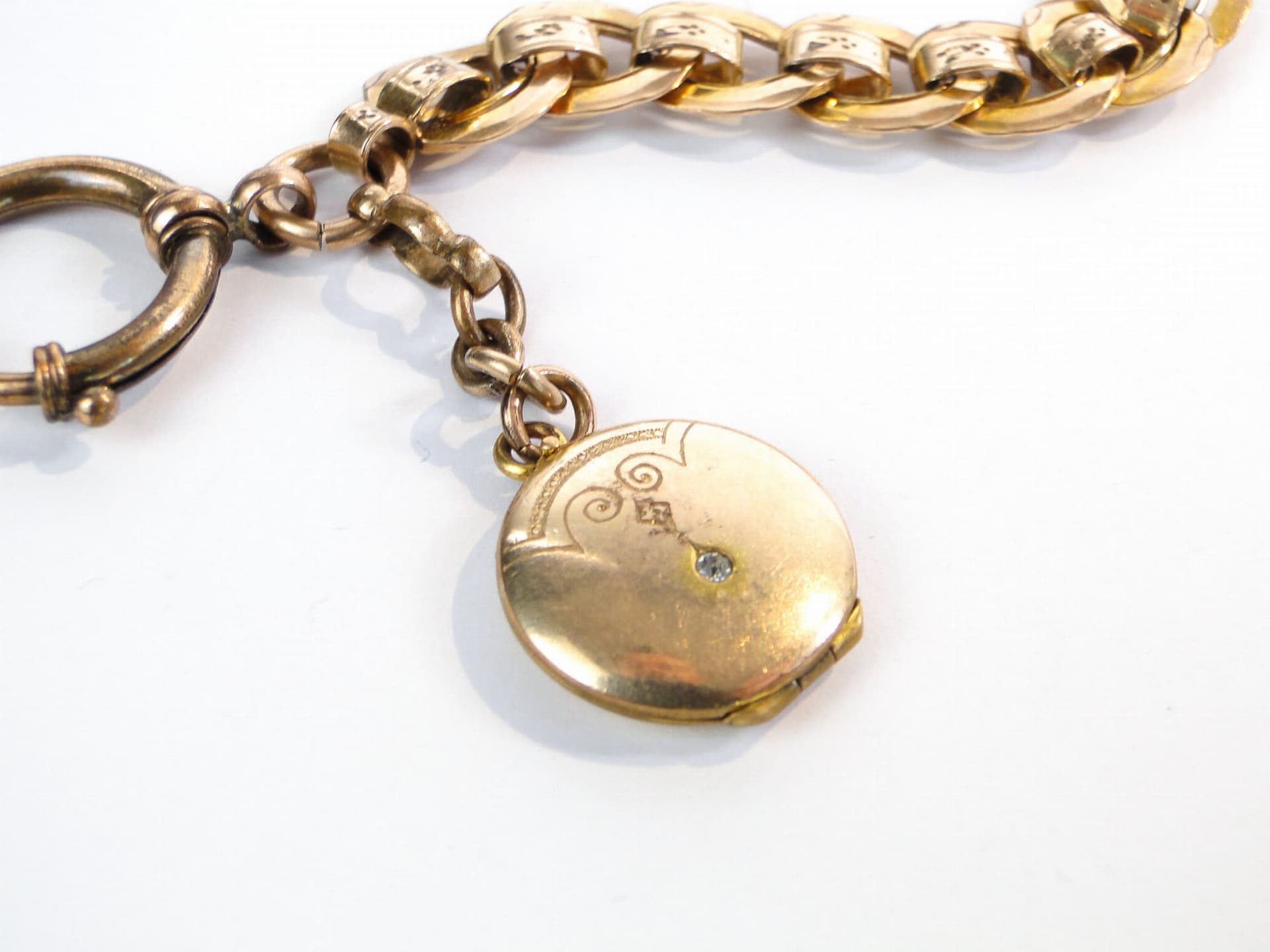 Pocket watch chain with locket, gold, gilt brass, glass, Austria, 19th century - 393556