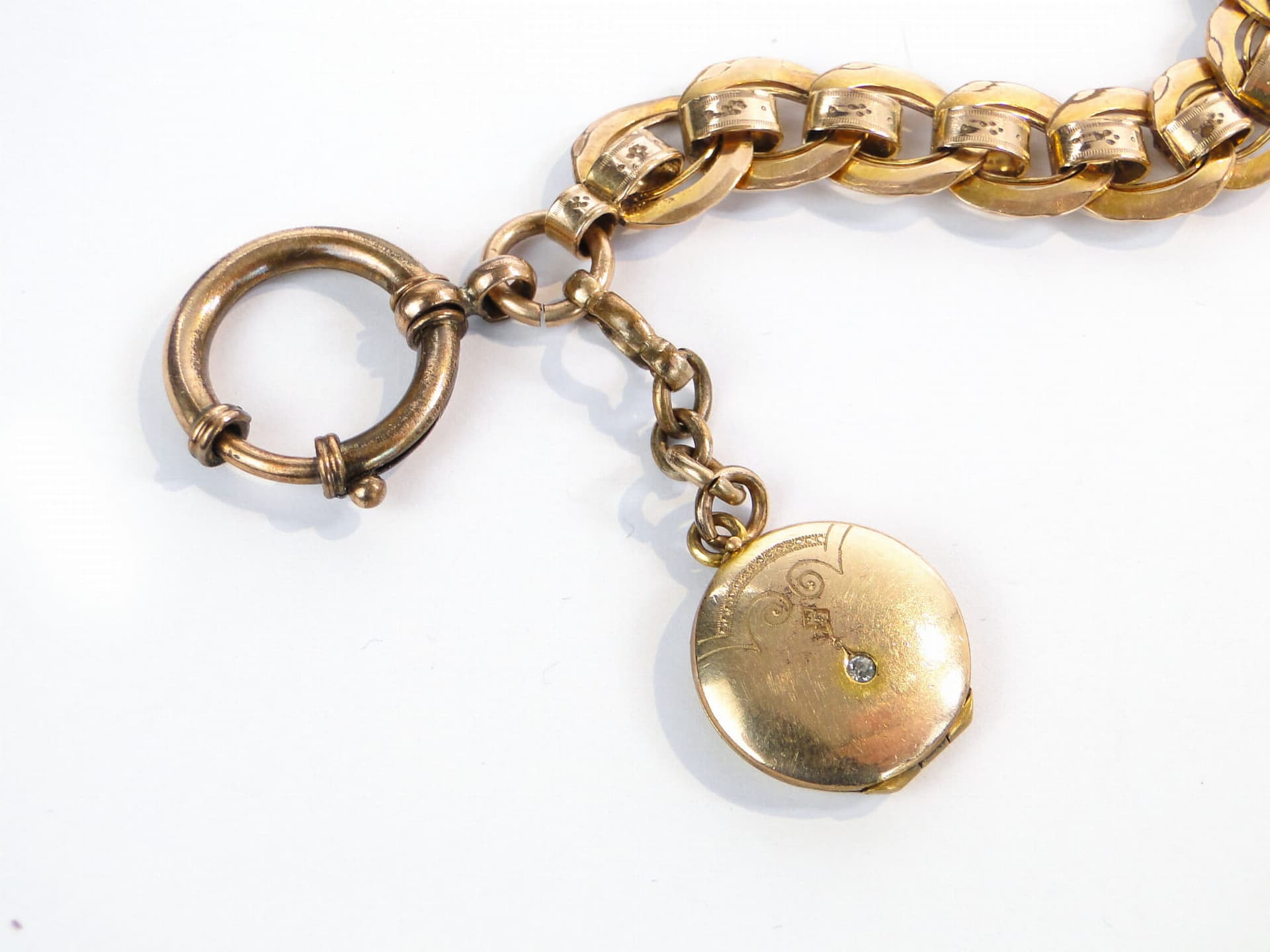 Pocket watch chain with locket, gold, gilt brass, glass, Austria, 19th century - 393554