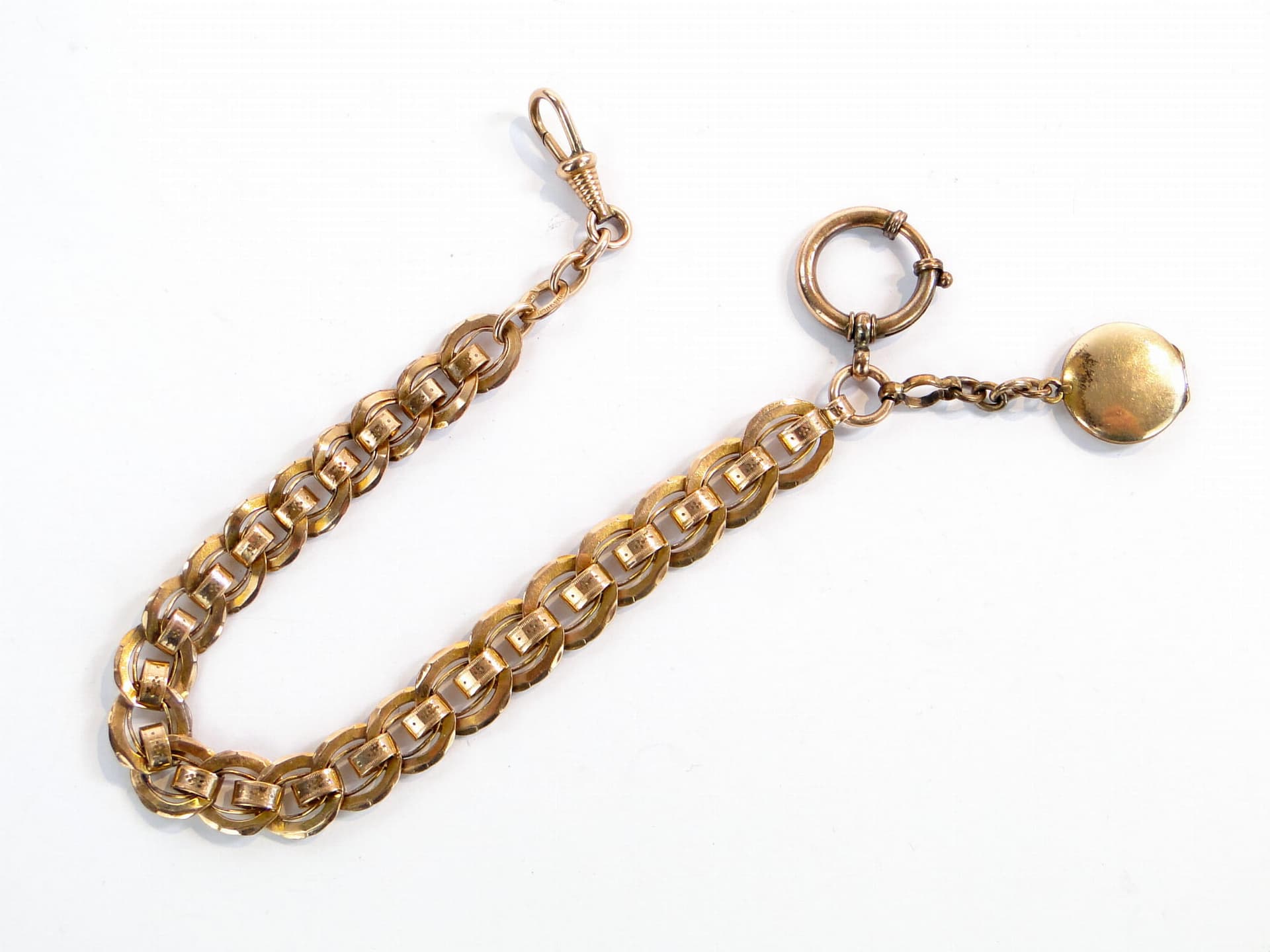 Pocket watch chain with locket, gold, gilt brass, glass, Austria, 19th century - 393558