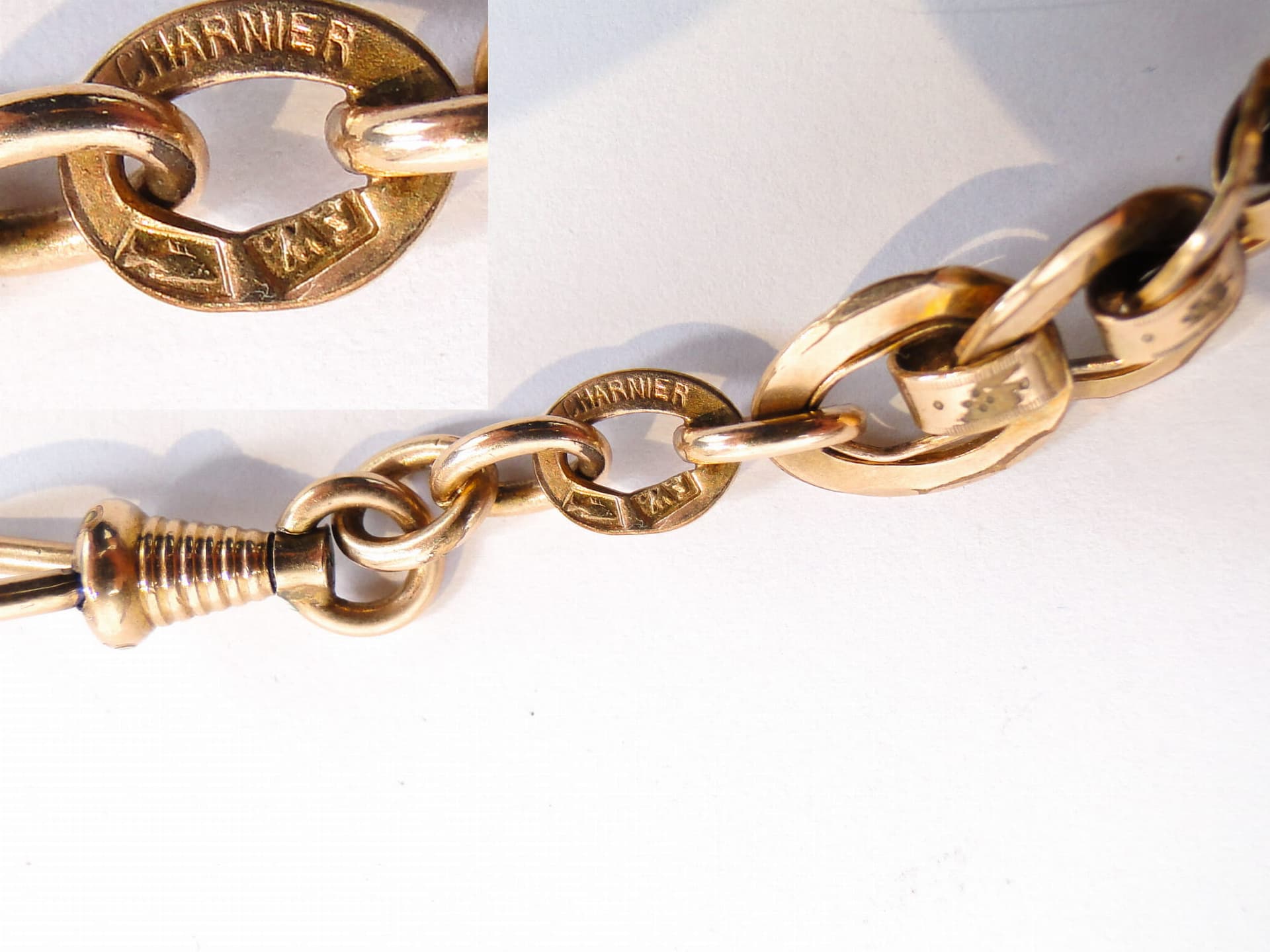 Pocket watch chain with locket, gold, gilt brass, glass, Austria, 19th century - 393557