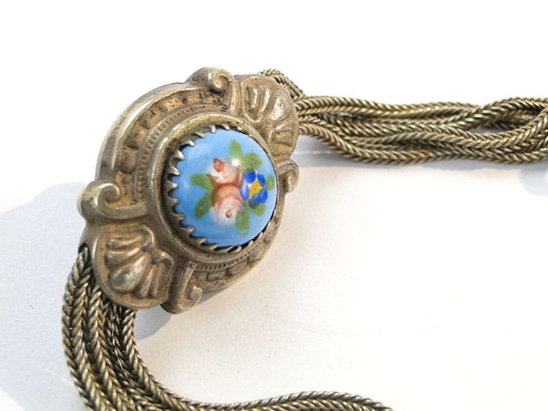 Pocket Watch Fob, silver metal, painted porcelain, Austria, 19th century - 393577