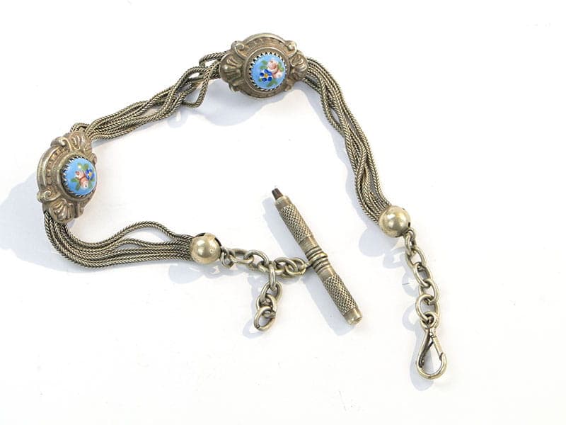 Pocket Watch Fob, silver metal, painted porcelain, Austria, 19th century - 393573