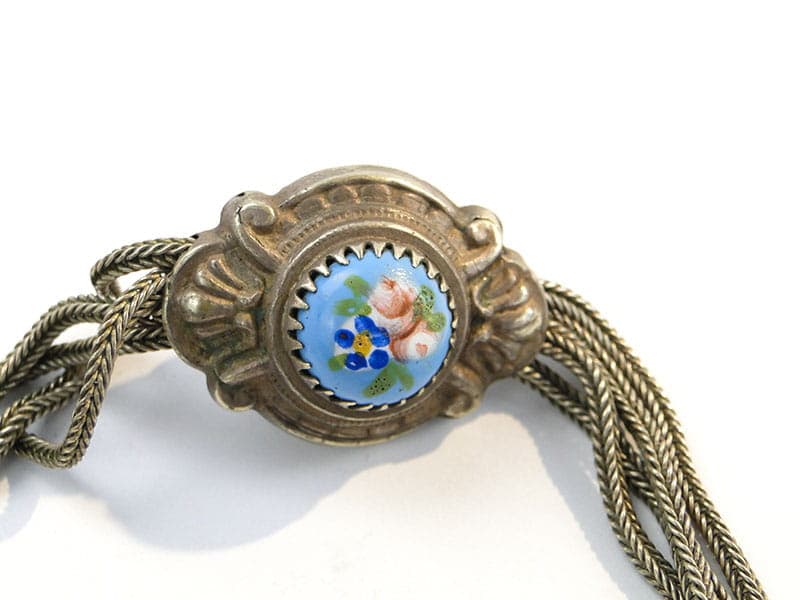 Pocket Watch Fob, silver metal, painted porcelain, Austria, 19th century - 393576