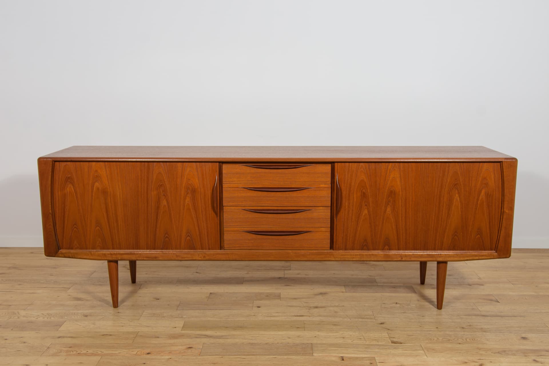 Sideboard with tambour doors, teak, brown, Denmark, 1970s. - 393722