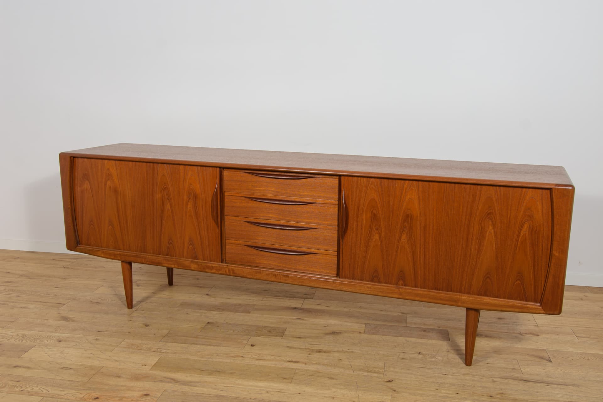 Sideboard with tambour doors, teak, brown, Denmark, 1970s. - 393721