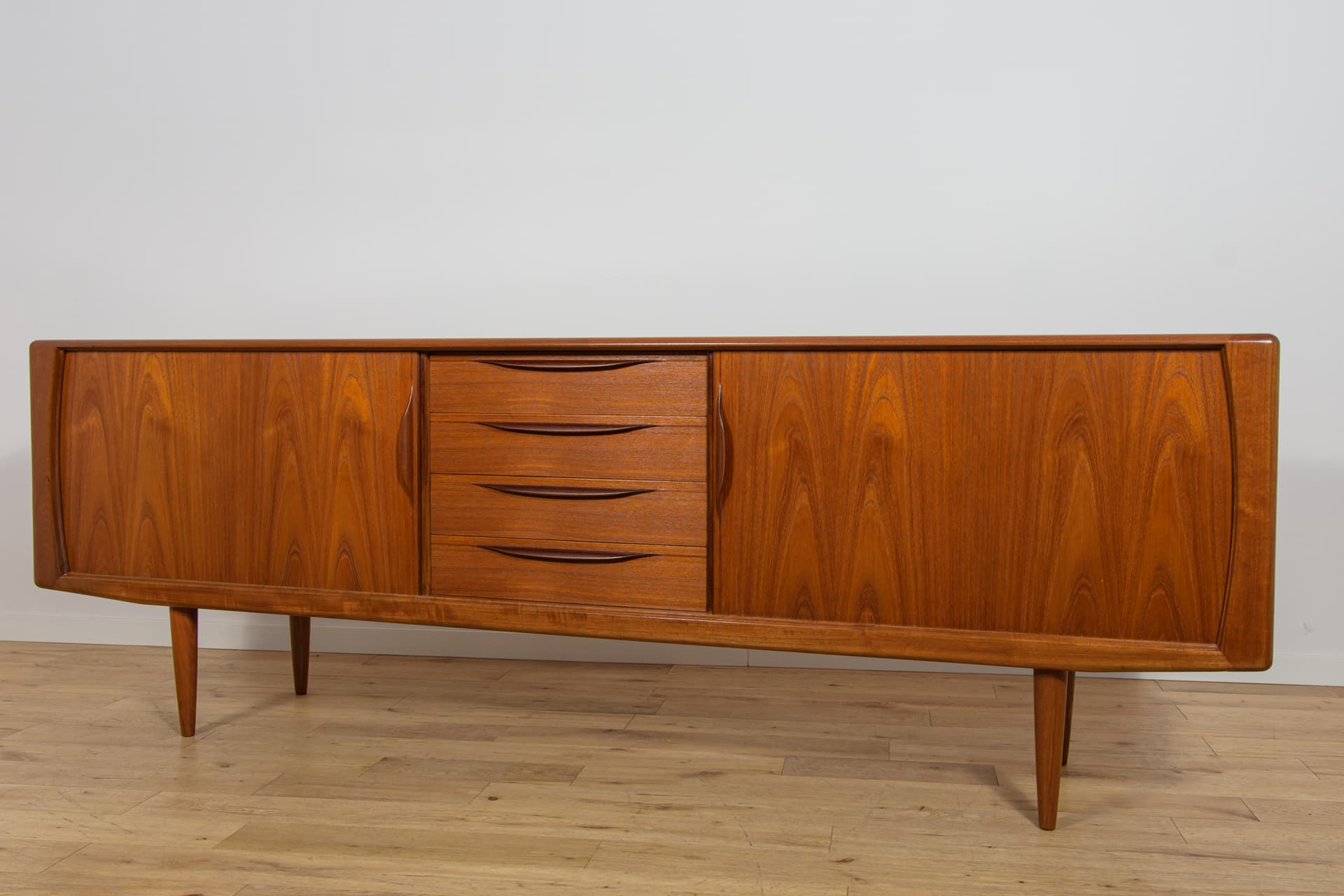 Sideboard with tambour doors, teak, brown, Denmark, 1970s. - 393724