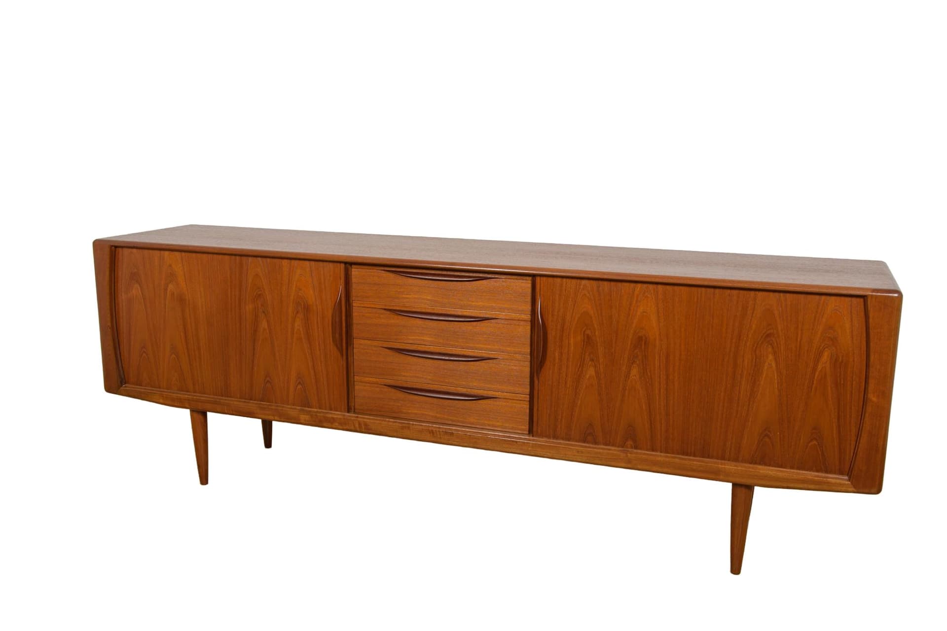 Sideboard with tambour doors, teak, brown, Denmark, 1970s.