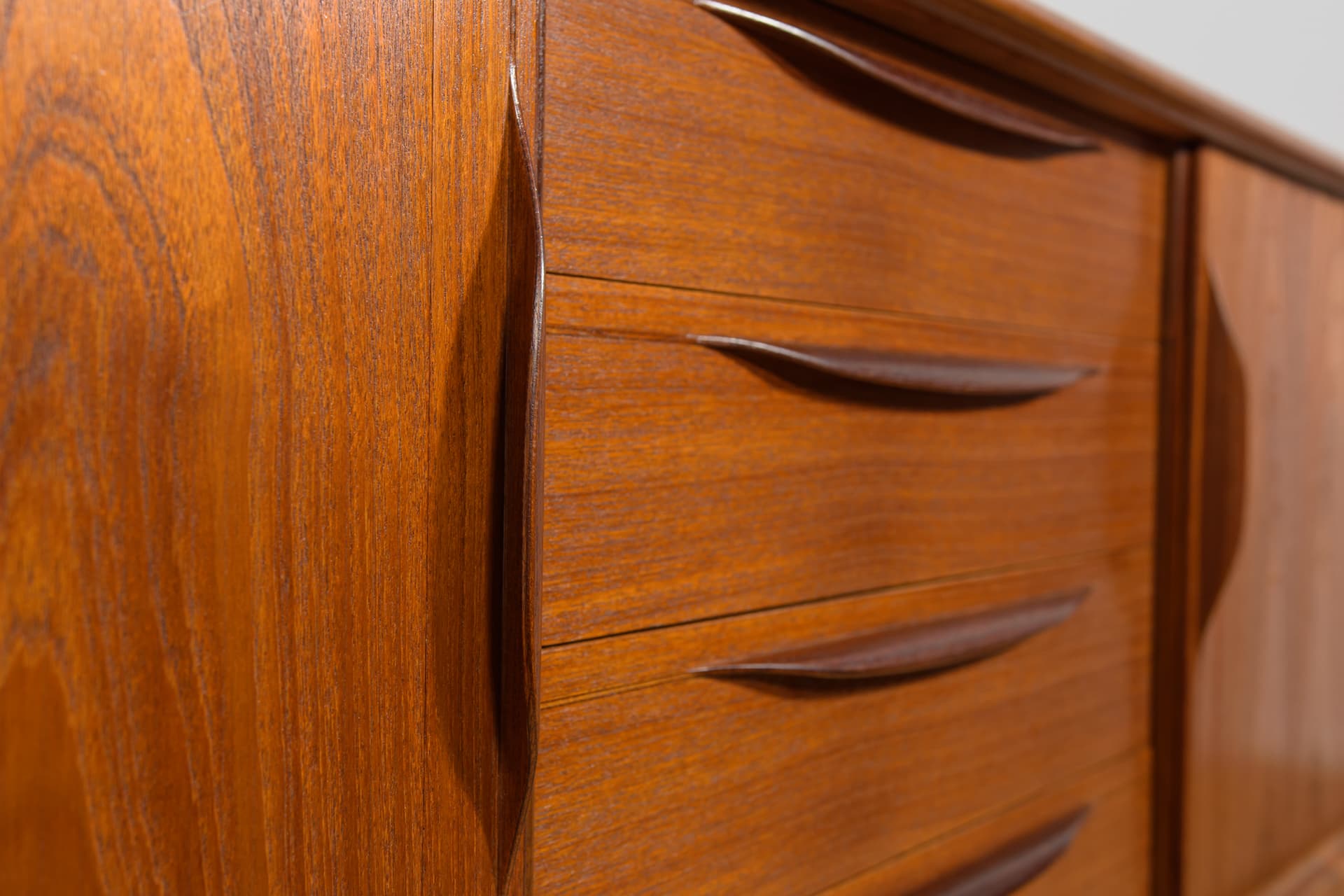 Sideboard with tambour doors, teak, brown, Denmark, 1970s. - 393733
