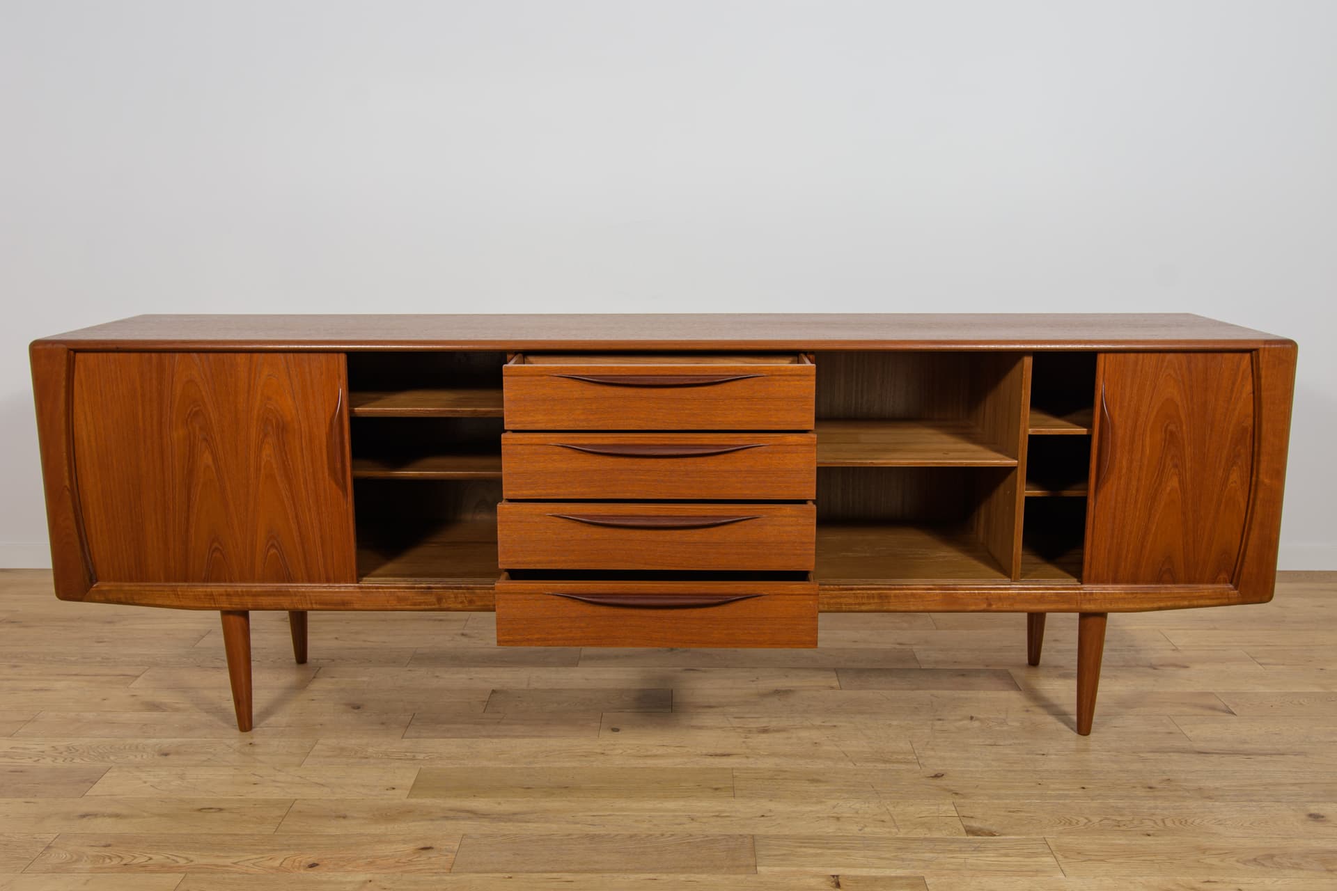 Sideboard with tambour doors, teak, brown, Denmark, 1970s. - 393728