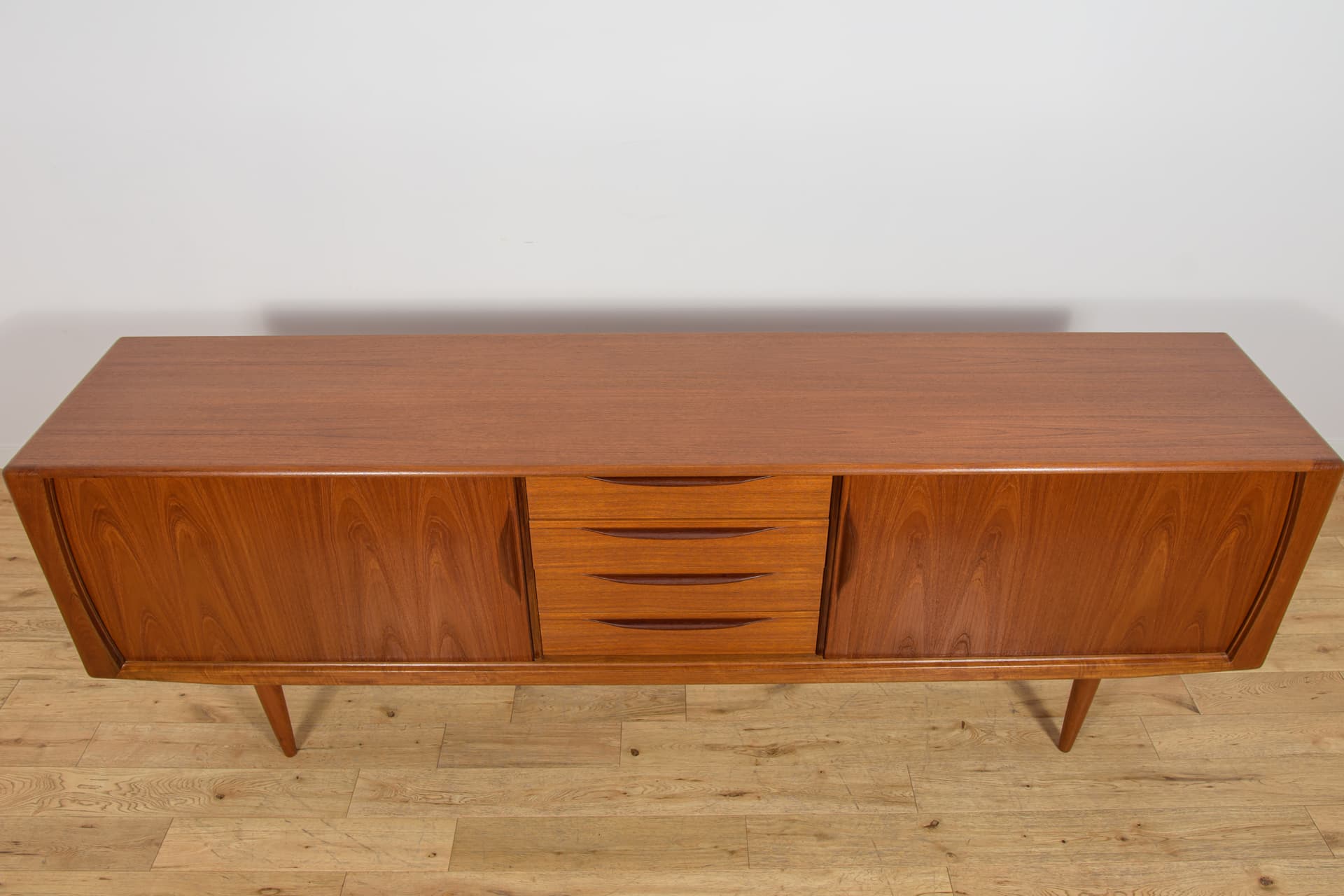 Sideboard with tambour doors, teak, brown, Denmark, 1970s. - 393723