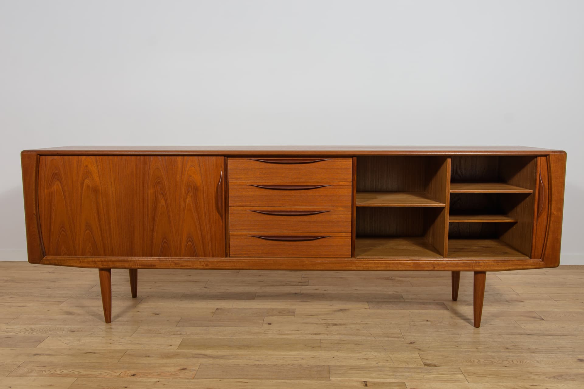 Sideboard with tambour doors, teak, brown, Denmark, 1970s. - 393729