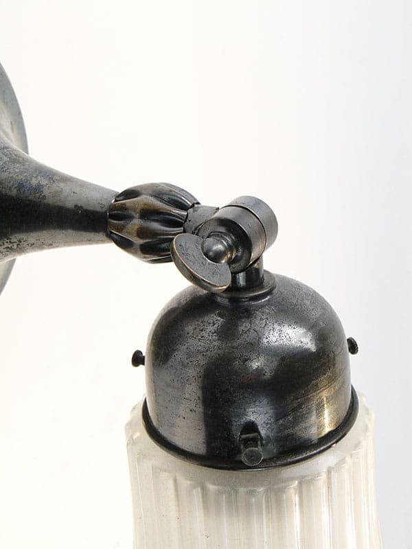 Table Lamp and Wall Sconce, grey metal, white glass, Poland, early 20th century - 393770
